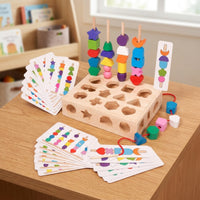 Shape Sorting Box with Lacing Strings Wooden Shape Sorter Lacing Toy Child-Led Stacking Toy Educational for Preschoolers