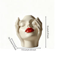 Head Shaped Vase Feminist Art Woman Head Brush Holder Boho Style Face Vase for Women, Vanity Table, Dressing Room, Washroom Counter
