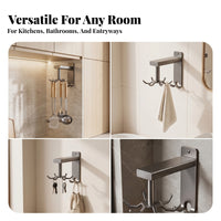 Drilltool-Less Rotating Kitchen Hook Rack Aluminum Alloy 6-Hook Utensil Rack Space-Saving