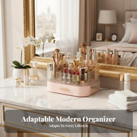 Dustproof Desktop Makeup Organizer with Drawers Large Capacity Multi-Compartment Makeup Box Space-Saving Vanity Holder Easy Reach for Women, Students, Dressing Table, Bedroom, Dorm Room, Bathroom Counter