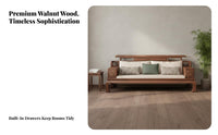 Chinese Design Arhat Bed Four-Season Use Walnut Storage Sofa Removable and Washable Covers Wooden Storage Daybed for Homeowners, Bedroom