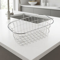 Kitchen Sink Colander Dish Rack, 304 Stainless Steel Thickened Drain Rack, Extendable Wire Grid Vegetable Washing Basket Kitchen Organiser Bowl