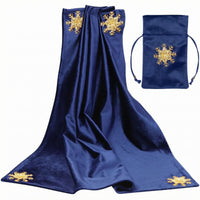 Gold Snowflake Motif Divination Tablecloth and Pouch Set Shiny Material Divination Cloth Set Stitched Edges Drawstring Pouch Smooth Texture
