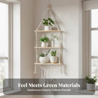 Bohemian Design 2-Tier Macrame Corner Shelf Handmade Macrame Tiered Shelf Woven Design House Decoration Space Saving for Home Decorators, Apartment Dwellers, New Homeowners, Living Room, Kitchen, Bedroom, Bathroom