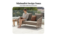 3 Pieces Weather-Resistant Rope Weave Conversation Group Modern Aesthetic Patio Furniture space-saving Outdoor Furnishing for Apartment Dwellers, Homeowners, pairs, Balcony, Terrace, Garden, support cushionyard