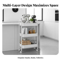 Multi-Tier Rolling Cart Space-Saving Metal Utility Trolley with Wheels Lockable Casters Rolling Storage Cart for Students, Washroom, Dorm Room