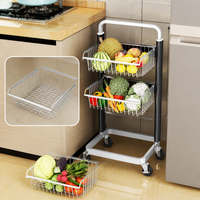 Black Rolling Storage Cart, Metal Utility Cart with Wheels, 30x40cm Freestanding Vegetable Pantry Organiser