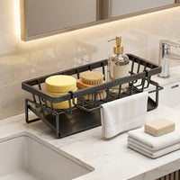 Sponge Holder Sink Organizer with Drain Tray, Carbon Steel Holder Sink for Modern Kitchen Countertop Style, Space Saving Kitchen Organisation