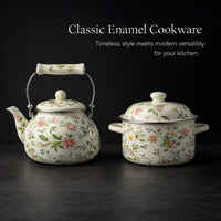 Enamel Soup Pot Stew Pot Vintage Saucepan, Cooking Pot Floral Design with Lid, Double Handle Casserole for Boiling and Simmering