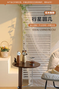 中古风卧室极窄床头柜复古边几替代品实木小型置物架可移动圆茶几 胡桃色【床头柜模式】