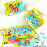 Magnetic World & China Map Puzzle for Kids, Educational Wooden Jigsaw with Iron Box, Thickened Early Learning Toy