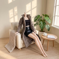 Houndstooth Doll Coat with Skirt Faux Leather Fashion Doll Clothes Miniature High-Quality for Children