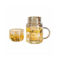 Heat Resistant Cartoon Glass Pitcher with Cup Comfortable Handle Bedside Water Carafe with Tumbler for Children, Students, Home, Office