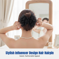 Peony Flower Feather Hair Grip Bun Fastener, Elegant High-End Fashion Accessory