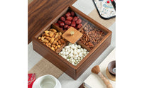 Wooden Dry Fruit Box with Compartments 4-Compartment Divided Serving Tray with Lid Multi-Purpose Snack Organizer with Clear Lid Space-Saving for Hosts, Holiday Gatherings, Tabletop, Countertop, Tea Table