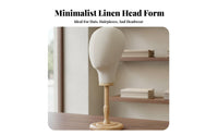 Linen Head Model with Wooden Base Multiple Height Options Textile Mannequin Head Versatile Hat Display Stand for Retail Store, Boutique, Showcase Show
