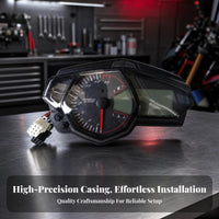 Aftermarket Motorcycle Speedometer Tachometer Analog Style Motorcycle Gauge Cluster Red Needle LCD Dashboard Gauge Black Housing