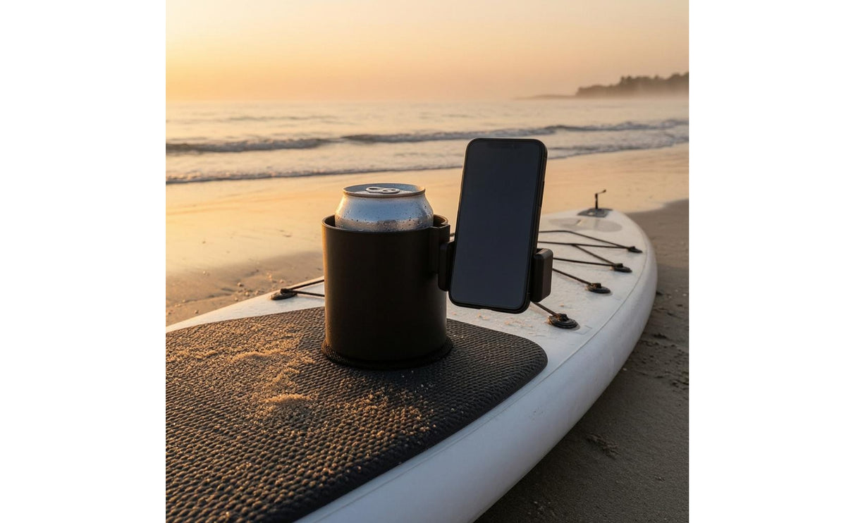 ABS 2 in 1 Drink Phone Holder Black Cup Holder Phone Stand Lightweight Water Sports Gear Robust Plastic