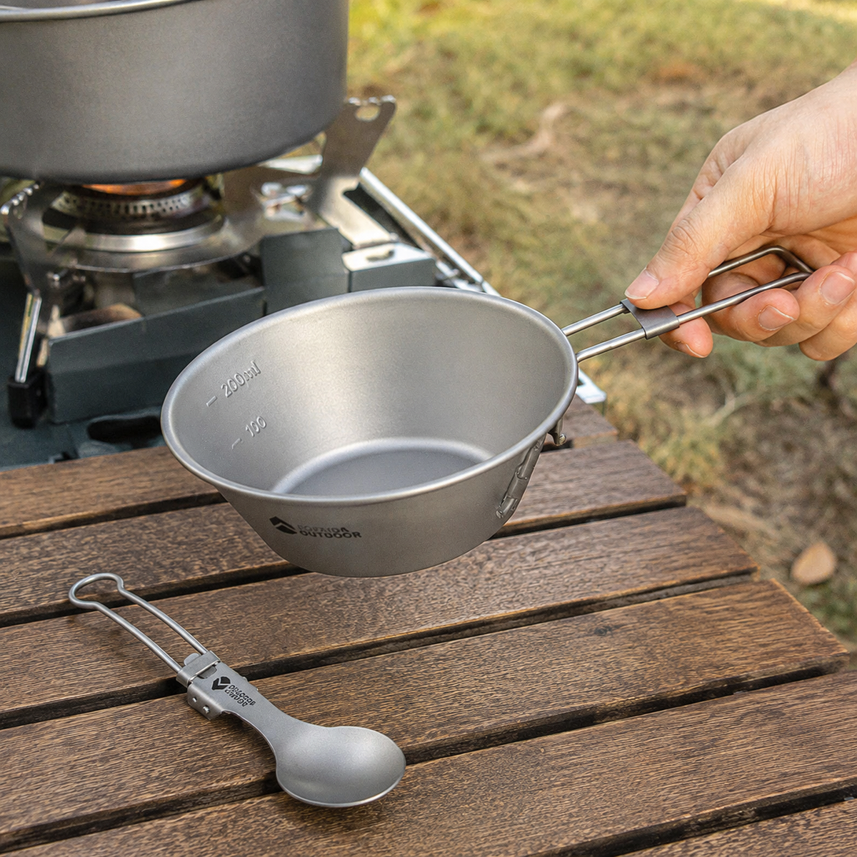 Foldable Camping Cookware Set, 3-Piece Outdoor Camping Cookware Made of Metal Alloy, Ultra-Light for Trips, Picnics, Matte Gray