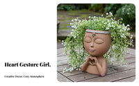 Girl Face Flower Pot Creative Design Girl Figurine Planter Decorative Ornament