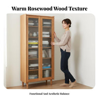 Nordic & design Multi-Tier Wooden Shelving unit dense Wood Construction shelving unit Japanese visual & design Display Cabinet Optional Glass Doors for Book Lovers, Interior Designers, home dwellers