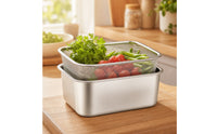 2 Pieces Food Storage Container with Drain Basket Brushed Stainless Steel Container with Colander Rust-Resistant