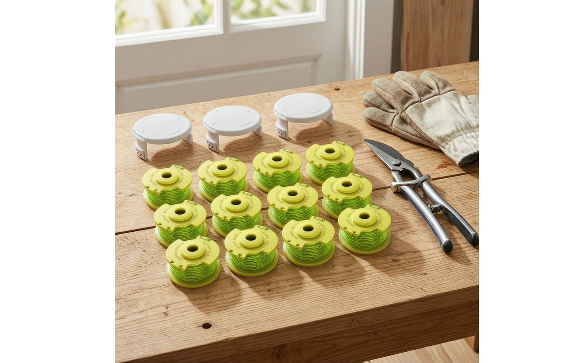 12 Pieces Pre-Wound String Trimmer Spool with Cap Compatible Trimmer Line and Cap Cover Set Spare Vegetation Eater Spool Replacement Twisted for Homeowners, Gardeners, Lawn Edging, Yard Cleanup