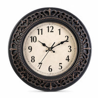 European-Style Vintage Wall Clock Ornate Round Wall Clock Openwork Frame Home Decor Cream-Colored Dial