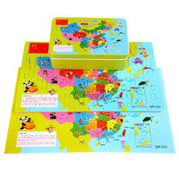 Magnetic World & China Map Puzzle for Kids, Educational Wooden Jigsaw with Iron Box, Thickened Early Learning Toy