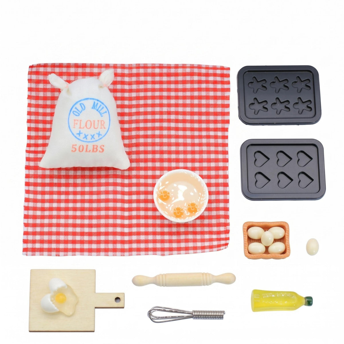 Molded Details Miniature Dollhouse Kitchen Accessory Set Printed Decoration 1/12 Scale Dollhouse Baking Set Cloth Toy-Like Miniature Props Checkered