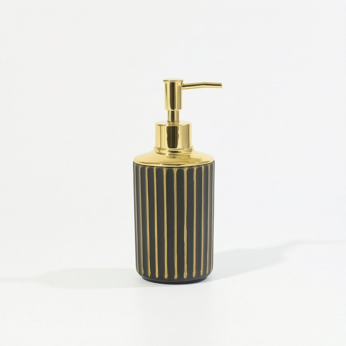 Ribbed Soap Dispenser Shiny-Look Soap Dispenser with Pump Cylindrical Pump Bottle Empty for Bathroom, Vanity, Guest Room
