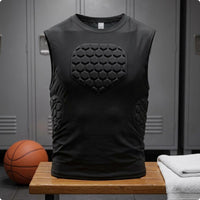 Hexagonal Pads Contact-Resistant Protection Vest Close Fitting Sleeveless Safeguarding Vest Stretch Textile Compression Padded Shirt Streamlined Shape