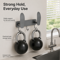Wall-Mounted Pan Lid Holder, Automatic Pan Organiser, Modern Metal Saucepan Lid Storage for Small Kitchens