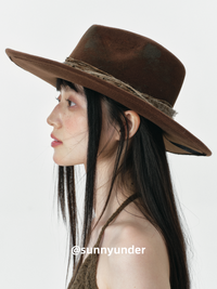 时髦秋冬美拉德色系牛仔爵士顶帽子女街头春秋时尚复古大檐礼帽潮