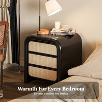 Japanese aesthetic Wicker Front Bedside Cabinet Rattan Design Nightstand Vintage Inspired Storage Furniture space-saving Size for Apartment Dwellers, Homeowners, Students, Bedroom, Living Room, Entryway, Hallway