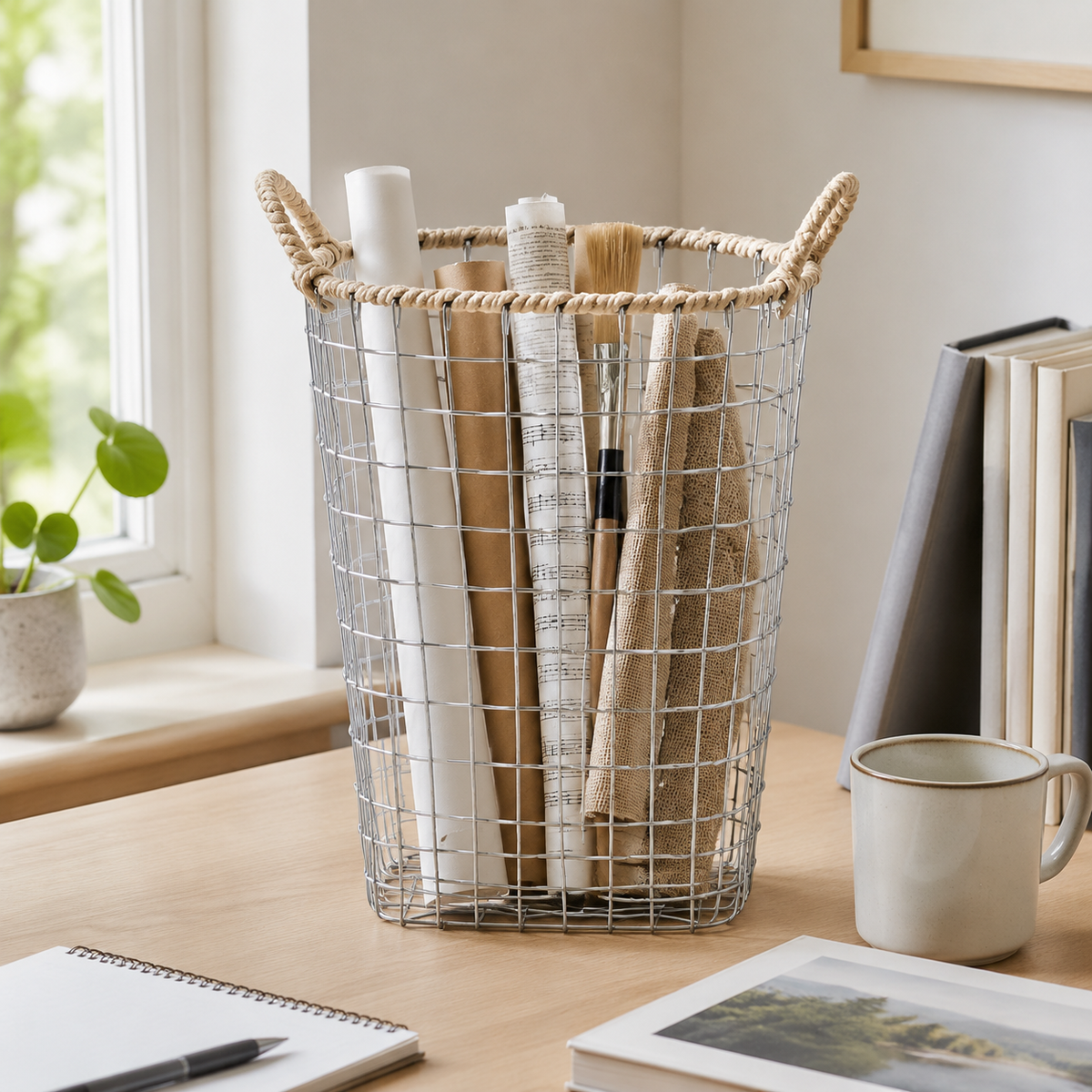Wire Basket Hand-knitted Nordic Style Large Laundry Basket Visible Storage Temporary Laundry Holder