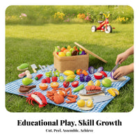 Fruit Vegetable Seafood Playset Lidded Cut-Apart Toy Food Basket Set Cuttable Play Food Set Rectangular Bright Colors