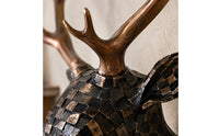 Modern Design Mosaic Deer Head Eye-Catching Deer Head Wall Decor Gold Finish Horn Wall Plaque Fade-Resistant for Living Room, Entryway