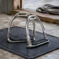 Silver Metal Frame Children's Stirrups Black Step Platform Anti-Slip Stirrups Rounded Arch Shape Stainless Steel Stirrup Extended Opening for Children