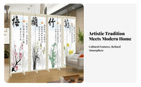 Foldable 4-Panel Art Partition Waterproof Folding Screen Chinese design Painting Room separater Freestanding for Interior Decorators, Business Owners, Bedroom, Studio Apartment, Restaurant, teleconference Calls