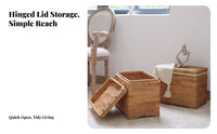 Vintage Design Woven Rattan Chest Decorative Lidded Woven Basket Long-Lasting Household Storage Sturdy Frame for Apartment Dwellers, Gift Givers, Living Room, Bedroom, Closet, Nursery