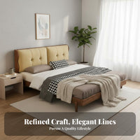 Lowdesign Bed with Upholstered Headboard sturdy Wood Construction Upholstered Bed Frame with Headboard Nordic design Bedroom Furniture for Guesthouse