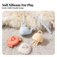 5 Pieces Child-Centered Inspired Silicone Fishing Toy Set Educational Bathtub Fishing Toy Ocean Creature Bath Toys Safe for Toddlers, Preschoolers, Babies