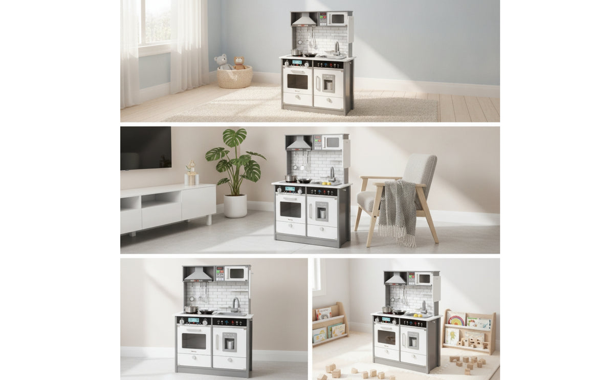 Wooden Play Kitchen Child-Friendly Kitchen Pretend Play Set with Oven for Kids, Children, Playroom, Daycare, Bedroom