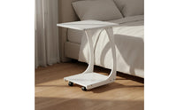Multi-Functional C Table with Wheels Solid Wood Bedside Snack Table Space Saving Home Furniture 2-Tier Storage for Small Areas