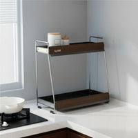 2-Tier Spice Rack Stainless Steel Corner Shelf Organizer Multi-Use Countertop Storage Shelf for Kitchen, Coffee Station