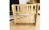 Natural Wood Finish Two-Tier Phone Stand Freestanding Slatted Phone Stand Organized Storage Desk Accessory Unobstructed Design