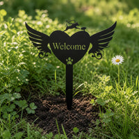 Pet Memorial Heart with Wings Metal Silhouette Grave Marker