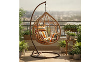 Rattan-Style Hanging Basket Chair Woven Egg Chair with Stand Freestanding Weather Resistant for Sunroom