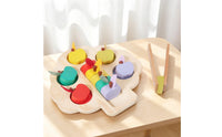 Color-Sorting Fruit Toy Hands-on Learning Wooden Fruit Matching Board Preschool Wooden Toy with Tweezers for Playroom